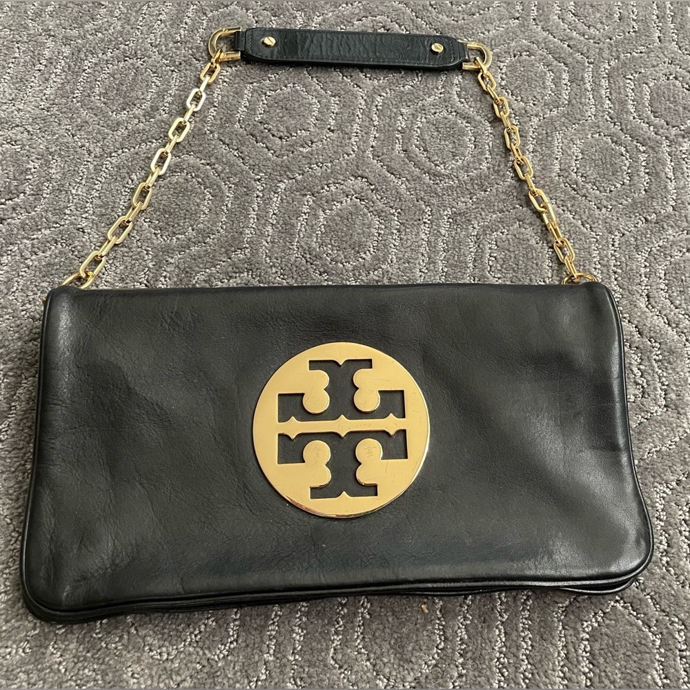 Black Tory Burch shoulder clutch, EUC
